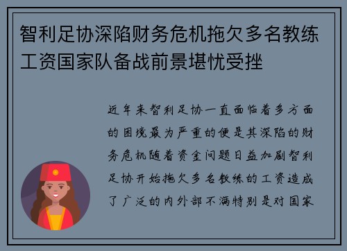 智利足协深陷财务危机拖欠多名教练工资国家队备战前景堪忧受挫
